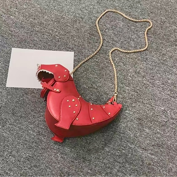 🔥CUTEST🔥Red T-Rex Dinosaur Crossbody Purse Bag with Gold Chain - Picture 2 of 3